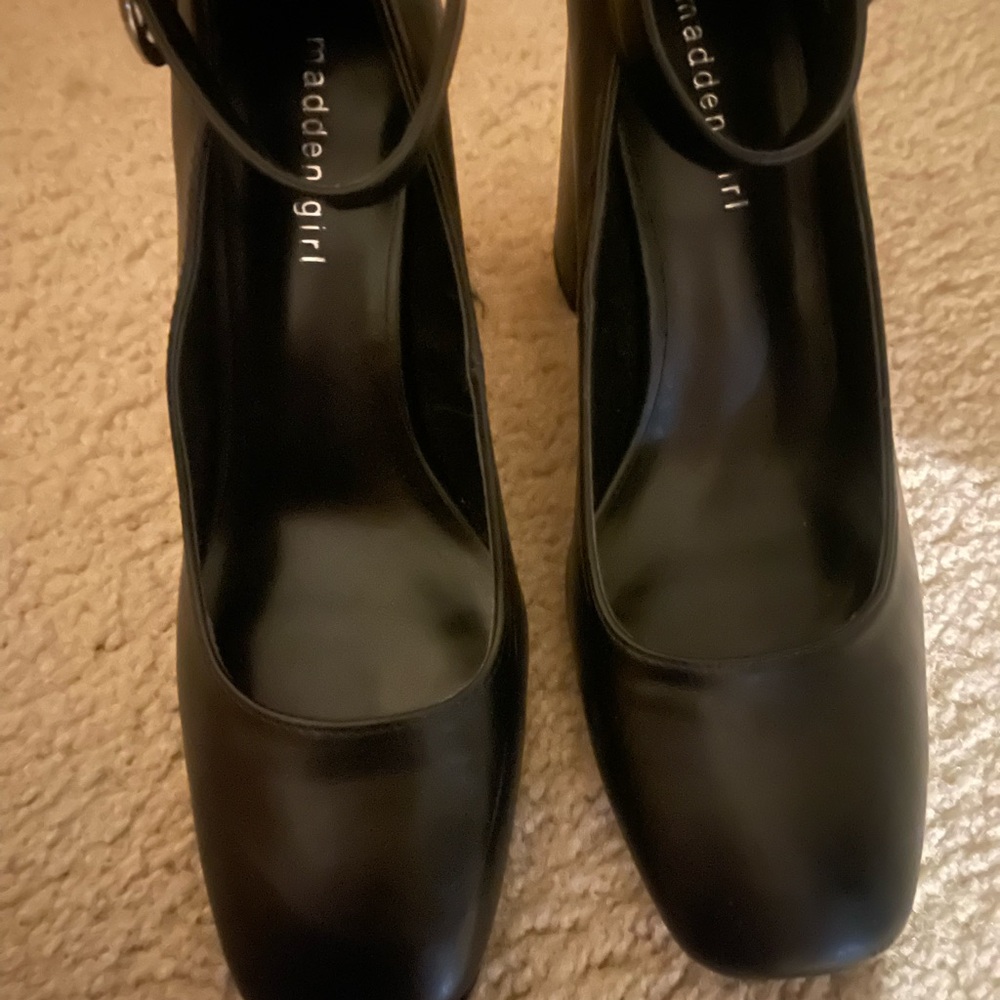 Madden Girl Black Ankle Strap Block Heels - Picture 6 of 7